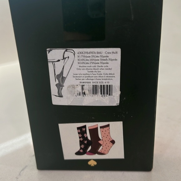 Kate Spade Novelty Crew Socks New In Box 3 Pair. Shoe Size 4-10 - Picture 3 of 4